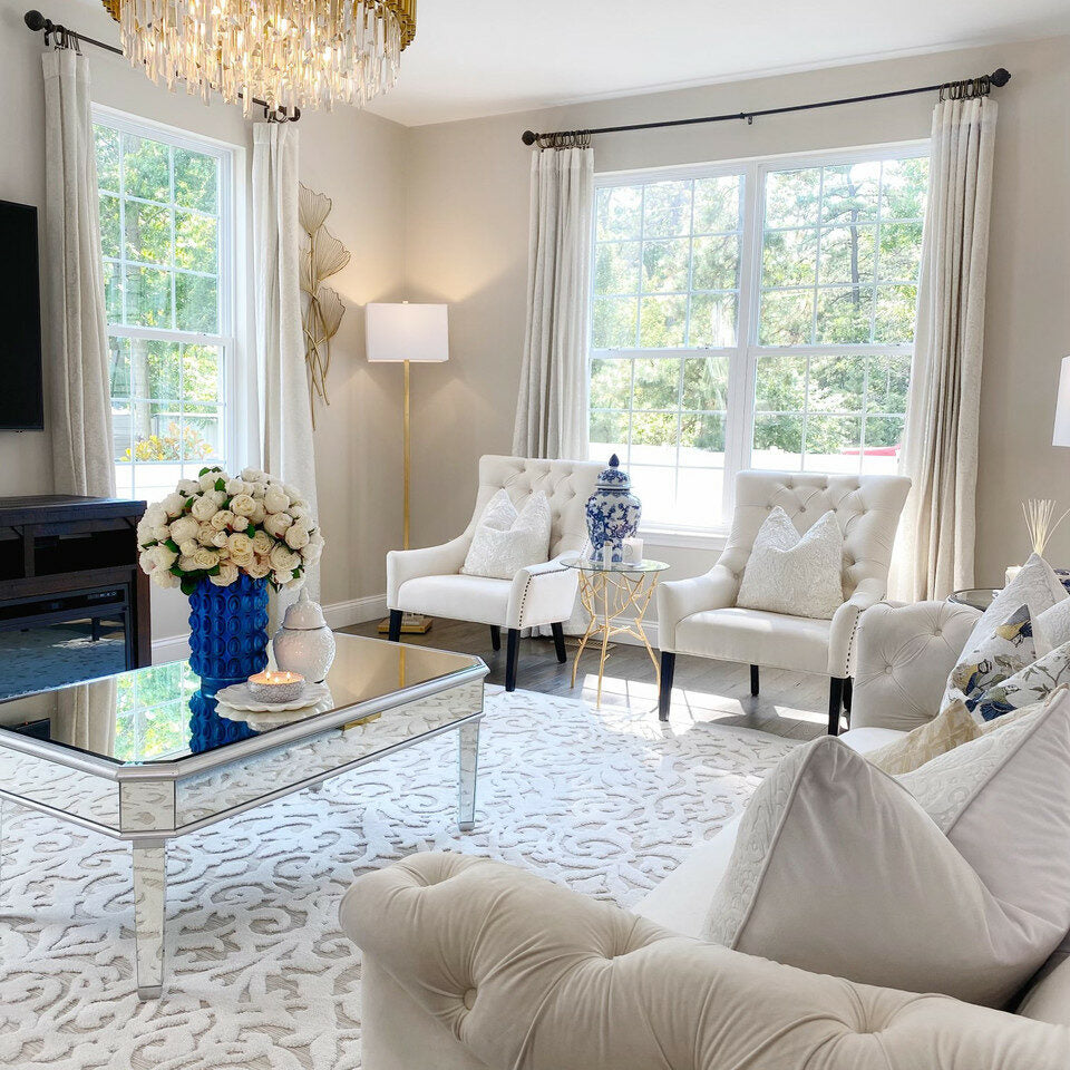 White English Roses in Blue Textured Vase