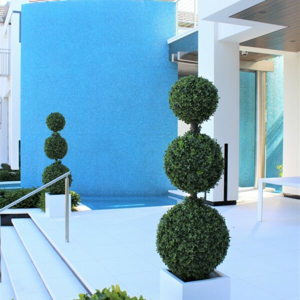 Triple Ball Topiary with Medium Block Fiberglass Planter