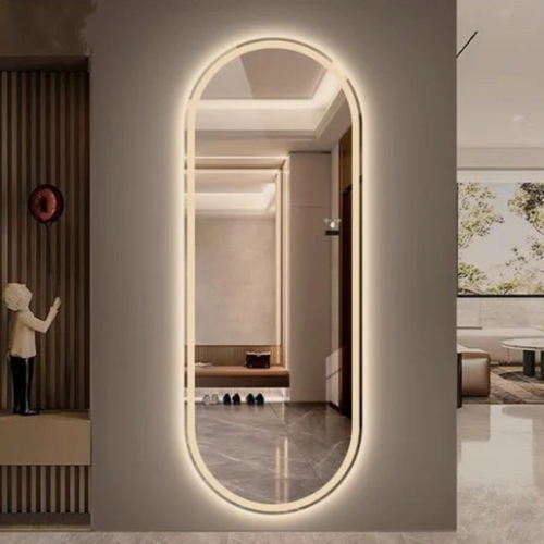 Frosted Oval Mirror with Warm LED - 60x150cm Woodglass Oval